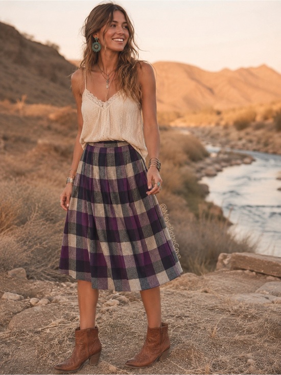 breckenridge Dresses & Skirts - Vintage Union Made Purple Plaid Wool Blend Pleated Skirt